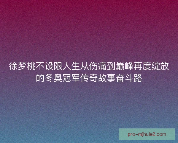 徐梦桃不设限人生从伤痛到巅峰再度绽放的冬奥冠军传奇故事奋斗路